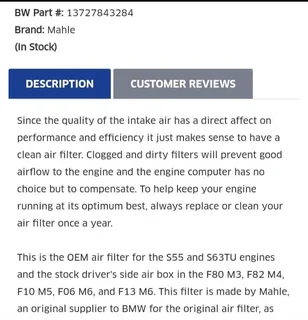 BMW F82 M4 air filters