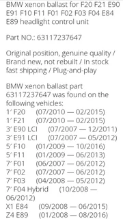 E90 BMW HID headlight ballast control module