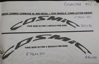 Mavic Cosmic wheel rim stickers decals sets
