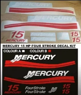 Mercury 15 HP outboard motor cowl stickers graphics decal kit