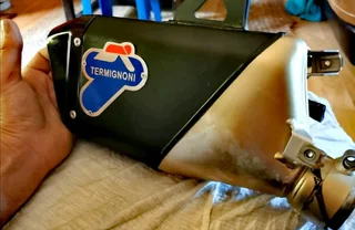 Aluminium motorcycle exhaust plate decals / metal stickers / badges.