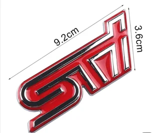 Subaru STI front metal chrome / red grille badge emblem