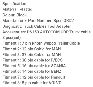 OBD2 Truck Diagnostic Adapter Cables