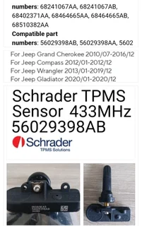 Jeep Wrangler TPMS tyre pressure monitor sensors