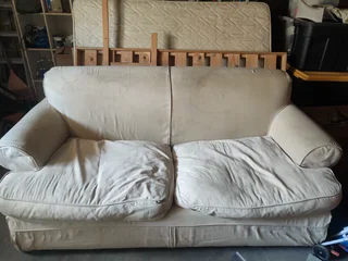 2-Seater Cream Couch – Comfortable &amp; Sturdy – Needs Cleaning