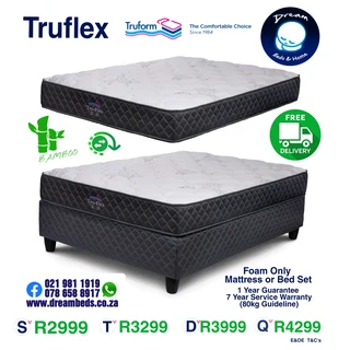 Truflex - No Springs. Quality Bed. Free Delivery From R2999