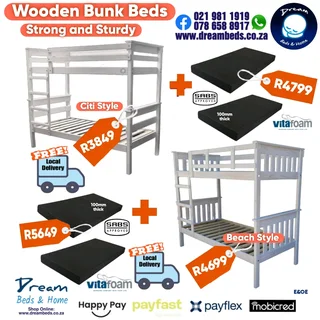 Beach Single Double Bunk and Foam Mattress