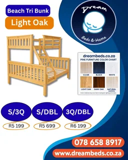 Beach Tri-Bunk - 3Q/DBL - Light Oak - R6 199