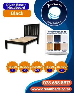 Pine Divan Base &#43; Headboard - DBL - Dark Oak - R3 999