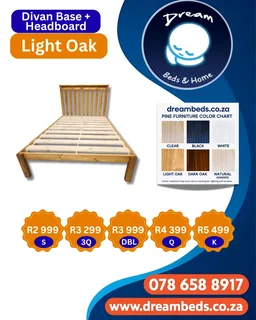 Pine Divan Base&#43; Headboard - Q - Light Oak - R4 399