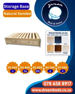 Single Storage Base with Drawers - 3Q - R4 499 - Natural (Sanded)