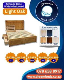 Solid Storage Base with Headboard - DBL - Light Oak - R7 999