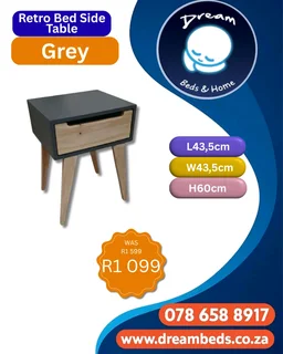 Retro Bed Side Table - Grey - 1 Drawer - R1 099