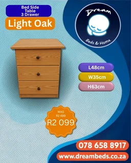 Wooden Bed Side Table - 3 Drawer - Light Oak - R2 099