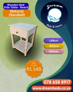 Beach Wooden Bed Side Table - Natural(Sanded) - R1 149