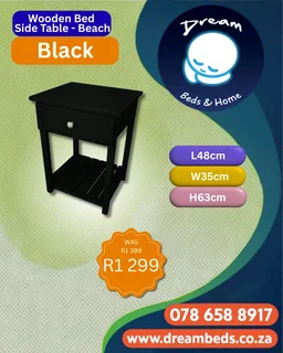 Beach Wooden Bed Side Table - Black - R1 299