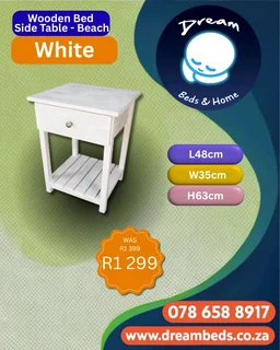 Beach Wooden Bed Side Table - White - R1 299