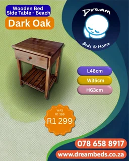 Beach Wooden Bed Side Table - Dark Oak- R1 299
