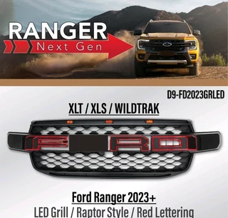 Ford Ranger 2023+ Led Grill,raptor Style,red Letters Xlt, Xls, Wtrak