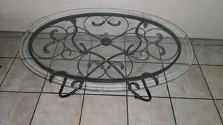 Oval Metal Coffee Table Italian Style Ornate Glass Top