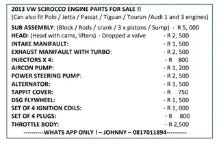 VW Scirocco engine parts