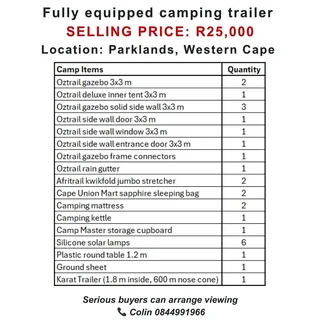 Fully set up trailer and camp equipment