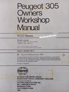 Peugeot 305 Petrol - Haynes - Manual - All Models 1978 To 1980 - Owners Workshop Manual - 538.