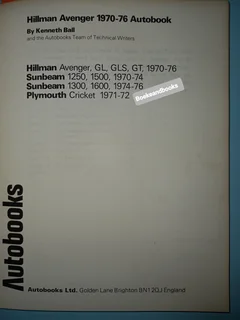 Hillman Avenger - 1970-76 - Autobook - 820 - Kenneth Ball - Owners Workshop Manual.