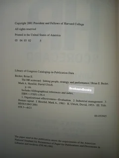 The HR Scorecard - Brian E Becker - Linking People, Strategy, And Performance.