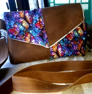 Leather Handbag with beautiful panels