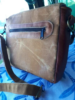 Leather and waxed canvas handbag