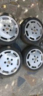 16inch Porsche 928 7 slots Staggered High Polished with New tyres and Adapters