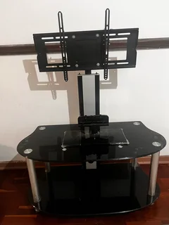 Modern Black Glass & Metal TV Stand with Swivel Mount