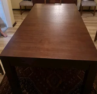 Solid wood dining table available.  Excluding chairs.  Can extend to seat 10-12