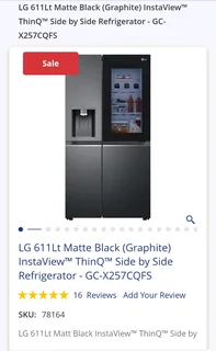 LG 611Lt Matte Black (Graphite) InstaView™ ThinQ™ Side by Side Refrigerator - GC-X257CQFS