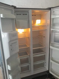 Side by side double door dispenser fridge