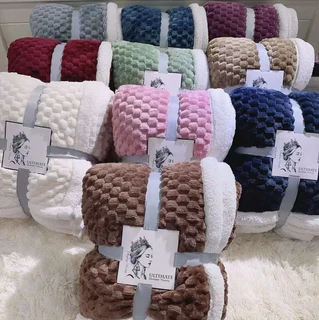 Queen Size Sherpa Lined Basketweave Blanket/Throw