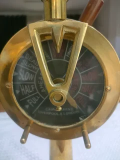 19 th century antique Novelty Nautical Lamp Solid Brass Ships Engine Room Telegraph w/Wood Base.