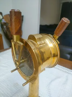 19 th century antique Novelty Nautical Lamp Solid Brass Ships Engine Room Telegraph w/Wood Base.
