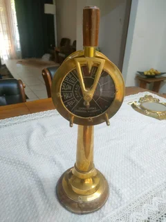 19 th century antique Novelty Nautical Lamp Solid Brass Ships Engine Room Telegraph w/Wood Base.