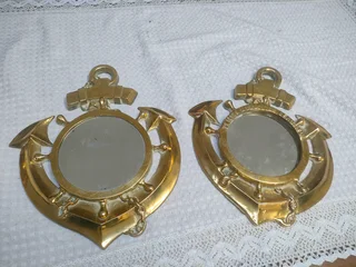 19 th century Vintage Solid Brass Anchor Mirror .