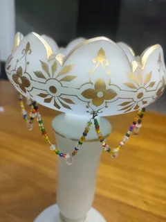 ANTIQUE MILK GLASS EPERGNE VASES, GOLD HAND PAINTED WITH BIDS.