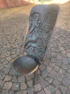 1950s Vintage African Palaver Chair, Handmade Tribal Hardwood Chair