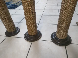 Antique large set of 3 candles holders in wrought iron Base.