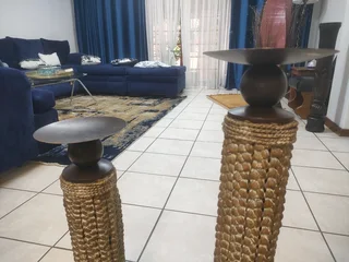 Antique large set of 3 candles holders in wrought iron Base.