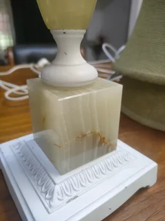 2x Antique marble stone and brass lamp