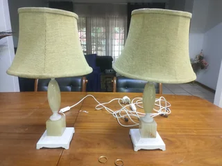 2x Antique marble stone and brass lamp