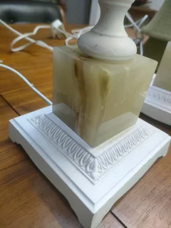 2x Antique marble stone and brass lamp