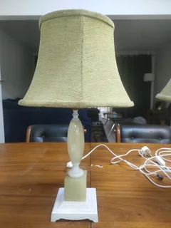 2x Antique marble stone and brass lamp