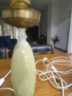 2x Antique marble stone and brass lamp